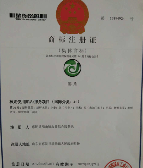 “淄角”注册滨州市首件农产品集体商标 “淄角”注册滨州市首件农产品集体商标